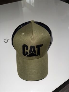 Caterpillar Olive Green and Black CAT Logo Trucker Hat